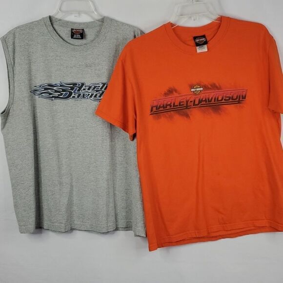 VINTAGE HARLEY DAVIDSON 2001 2003 GRAY ORANGE TSHIRT MUSCLE SHIRT SHIRTS L XL - Picture 1 of 16